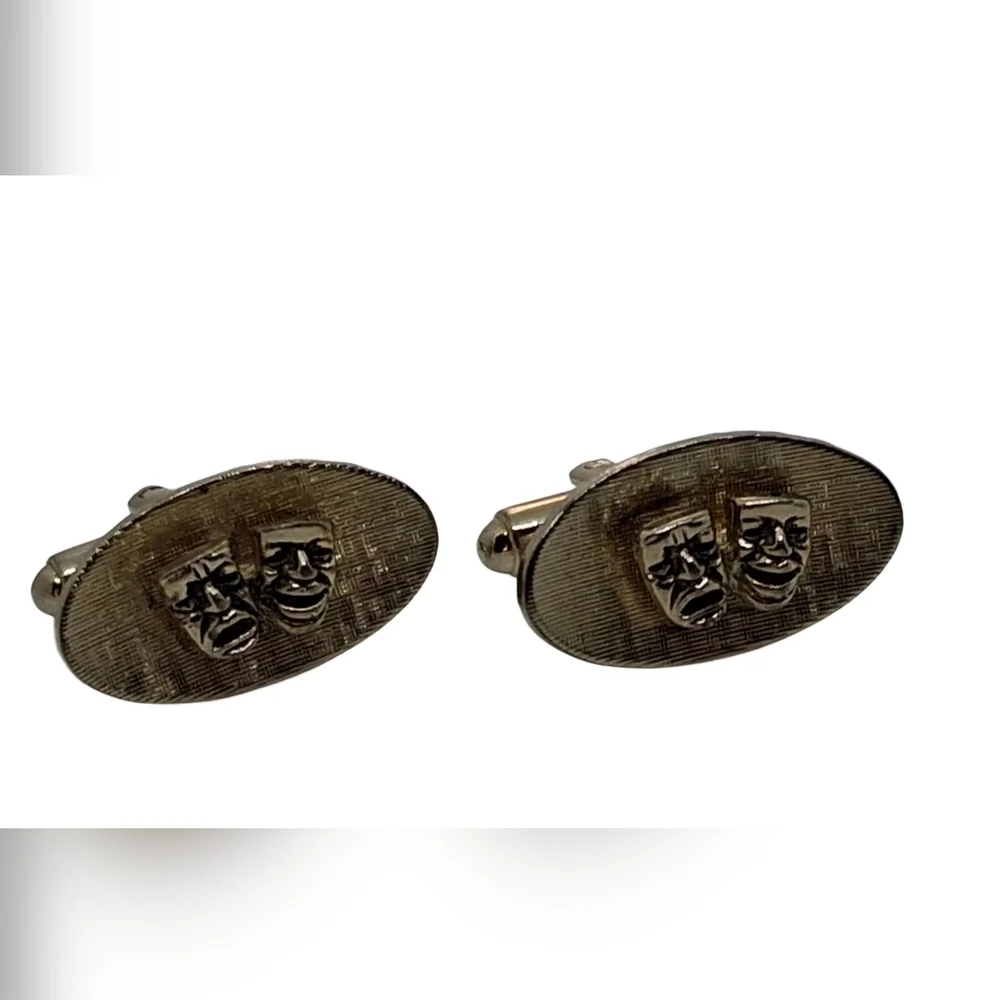 Vintage SHIELDS Fifth Avenue Gold Tone Comedy Tragedy Mask Cufflinks Drama